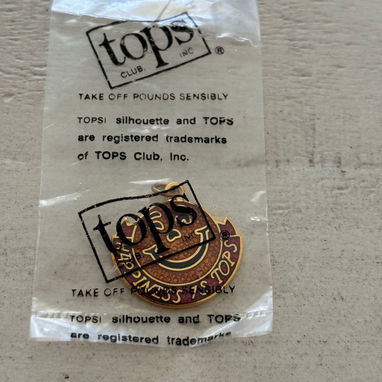 Happiness Is Tops “Taking Off Pounds Sensibly” Charm Red And Gold